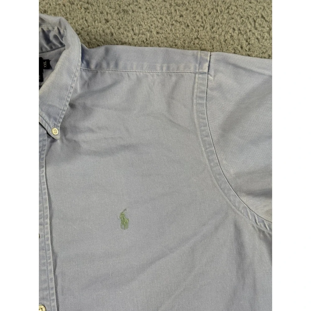 Vintage Ralph Lauren Shirt Mens 2XL Blue Denim Green Pony‎ Heavyweight Button Up